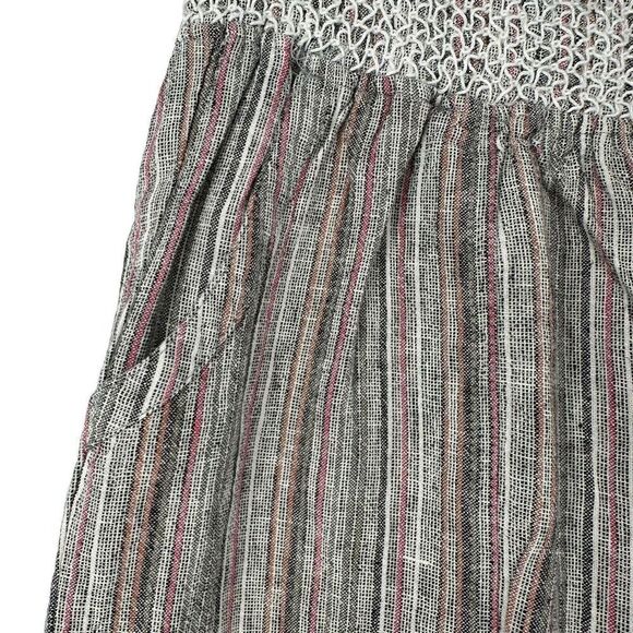 Christopher Banks Wide Leg Pants Crop Linen Blend Size L Elastic Waist Striped - Picture 4 of 10